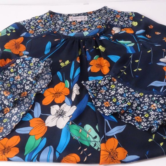Nanette Lepore  Nanette  Blue Orange Floral Long Bell Sleeve Lace Top Sz S - Picture 14 of 15